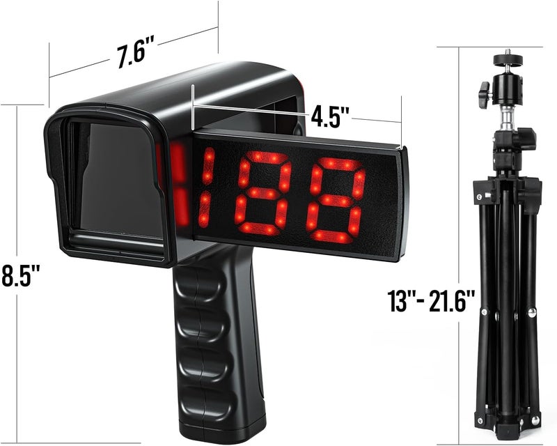 PLAYAPUT Baseball Radar Guns - Speed Sensors Baseball Speed Training Equipment with LED+LCD Larger Display, Handheld or Hand Free Speed Radar Gun for All Baseball Players| with Tripod - Image 2